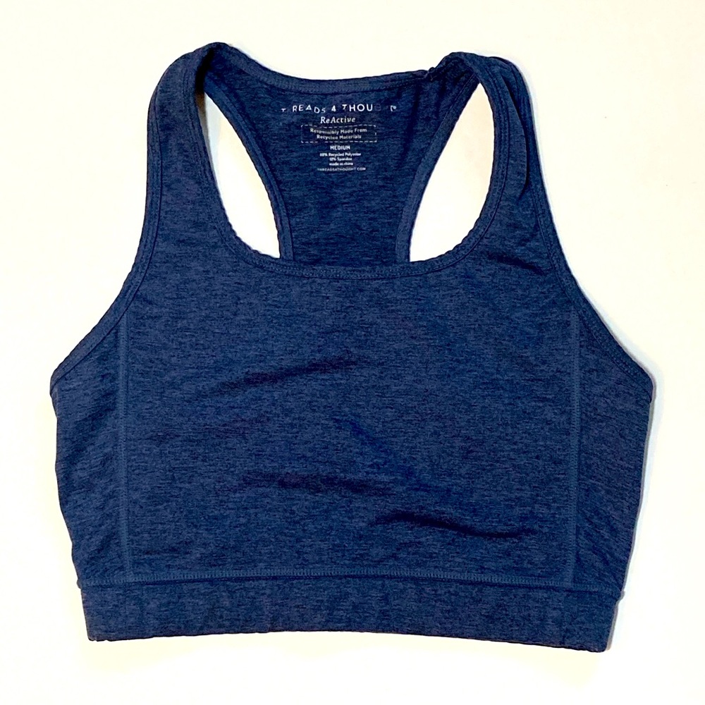 Threads 4 Thought Blue Reactive Racerback Sports Bra for Yoga - Women's size M